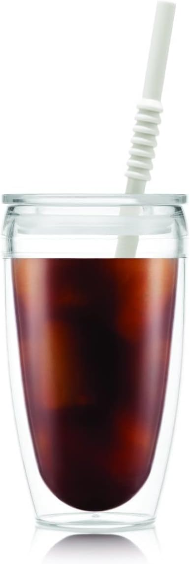 Bodum Double Walled Thermo Glass Cups 13.5oz with Lid & Straw | Smokestackah